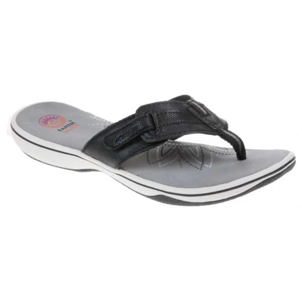 EARTH SPIRIT ELOY BLACK WOMENS THONG CUSHION SANDALS / FLIP FLOPS CASUAL SIZE 11